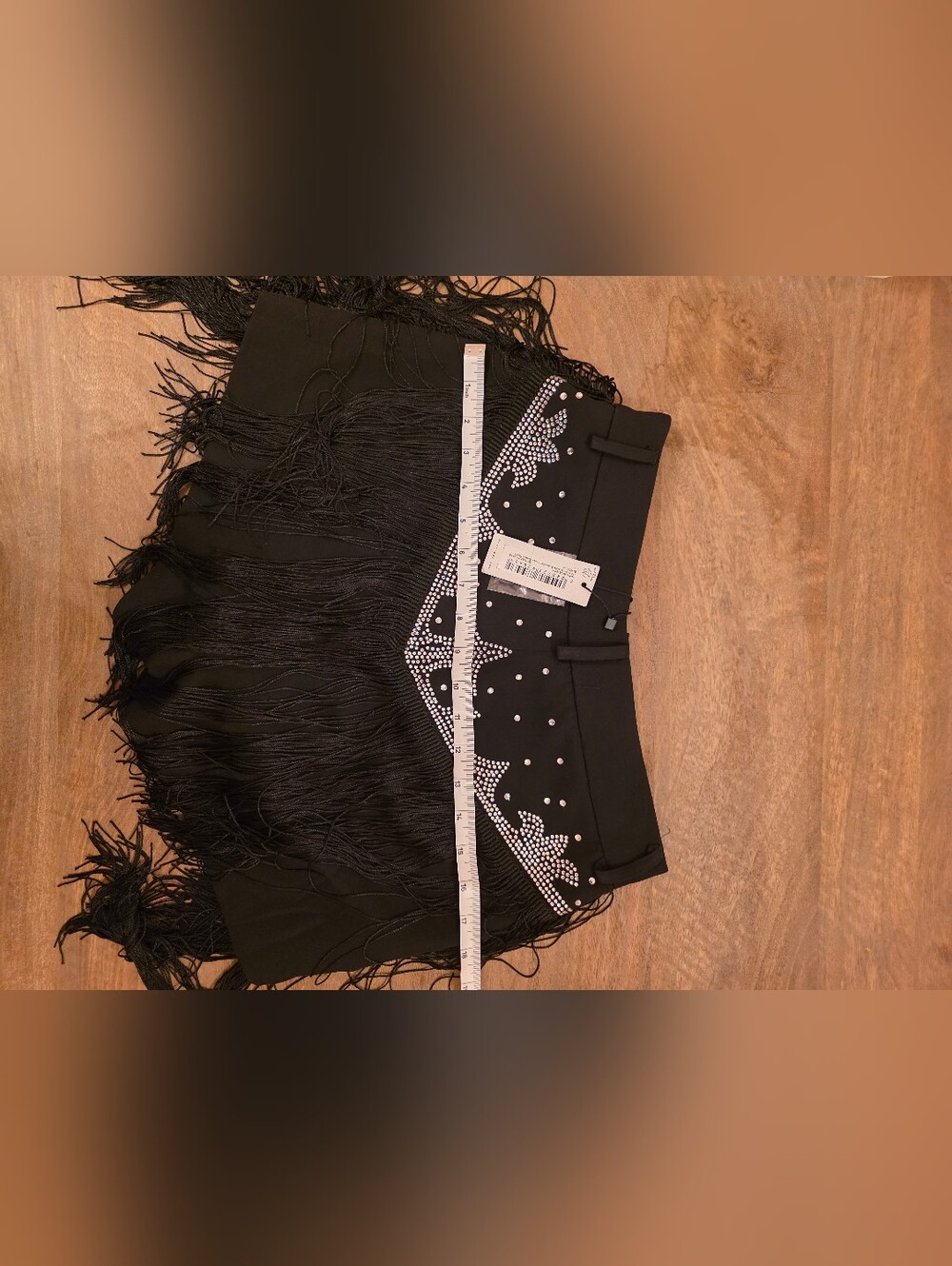 Nasty Gal Black Rhinestone Studded Fringe Back Shorts US Sz 6 - Picture 11 of 15